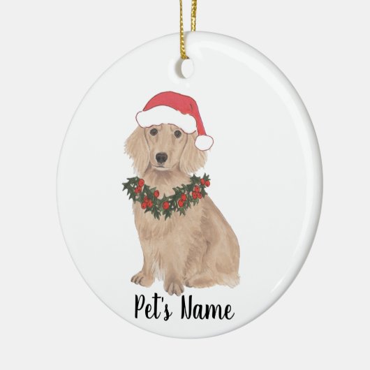 Personalized Dachshund (Long Haired, Red) セラミックオーナメント (左)