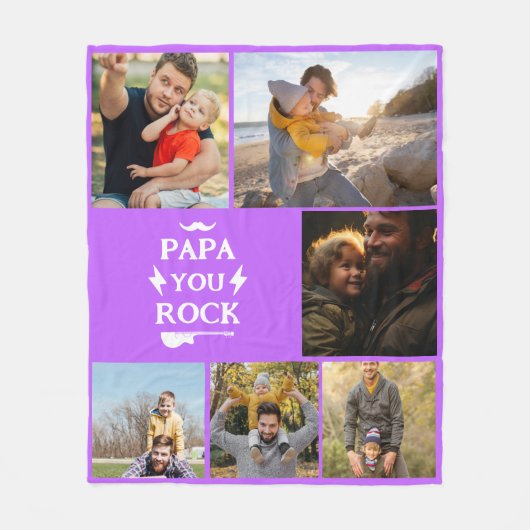 Personalized Dad 6 Photo Collage Gift Kids フリースブランケット (正面)