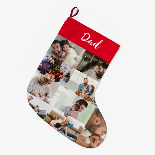 Personalized Dad Photo Collage Christmas Stocking  ラージクリスマスストッキング (正面 (吊り時))
