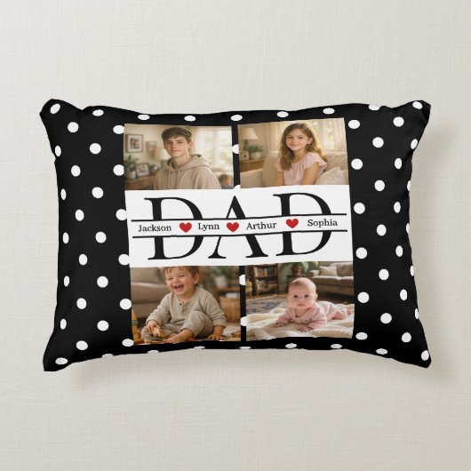 Personalized Dad Photo Collage & Kids Name アクセントクッション (正面)