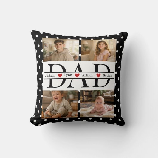 Personalized Dad Photo Collage & Kids Name クッション (正面)