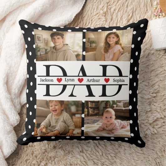 Personalized Dad Photo Collage & Kids Name クッション (ブランケット)