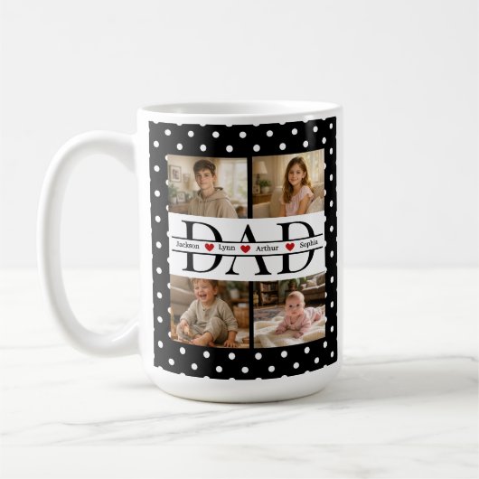 Personalized Dad Photo Collage & Kids Name コーヒーマグカップ (左)