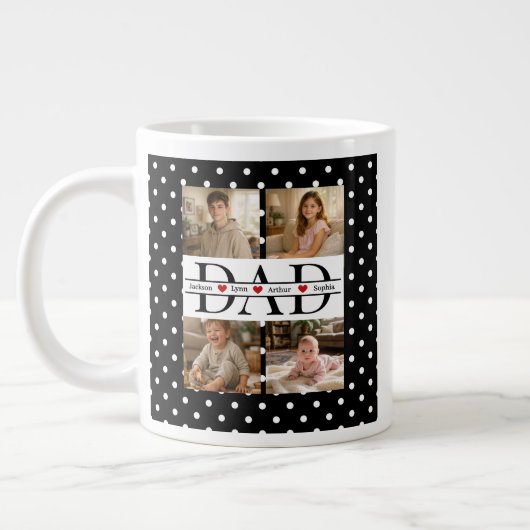 Personalized Dad Photo Collage & Kids Name ジャンボコーヒーマグカップ (左)