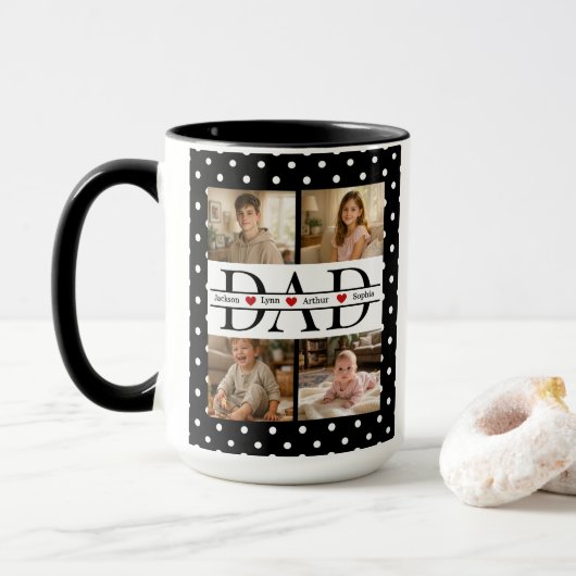 Personalized Dad Photo Collage & Kids Name マグカップ (ドーナツ付き)
