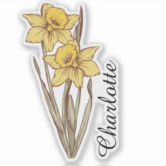Personalized Daffodil Name Custom Floral Stainless シール (正面)