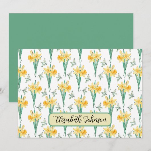 Personalized Daffodils Floral Botanical Note Card ノートカード (正面/裏面)