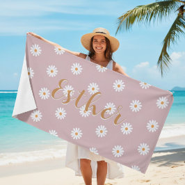 Personalized Daisy Beach Towel, Custom Beach Towel ビーチタオル