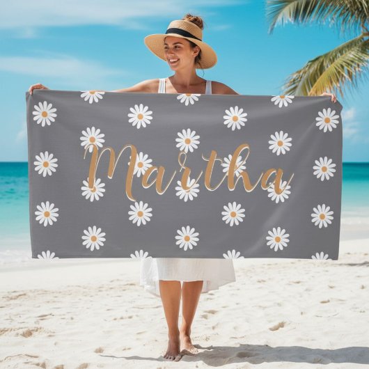 Personalized Daisy Beach Towel, Custom Beach Towel ビーチタオル