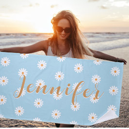 Personalized Daisy Beach Towel, Custom Beach Towel ビーチタオル