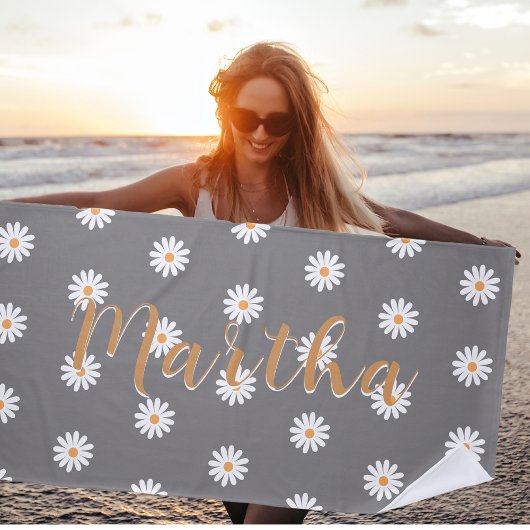 Personalized Daisy Beach Towel, Custom Beach Towel ビーチタオル