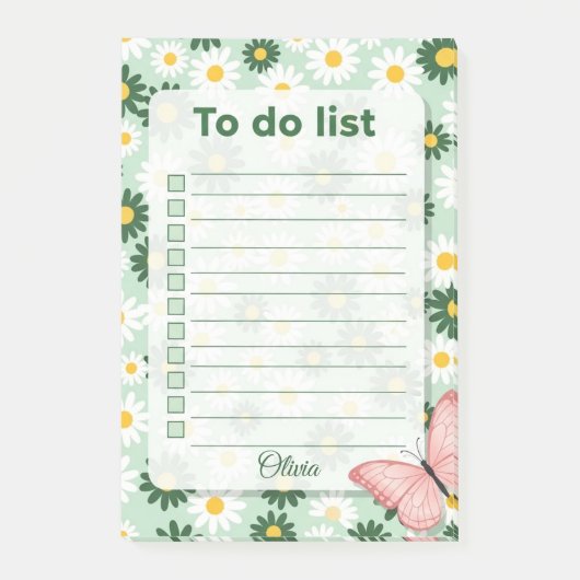 Personalized Daisy & Butterfly To Do List  ポストイット (正面)