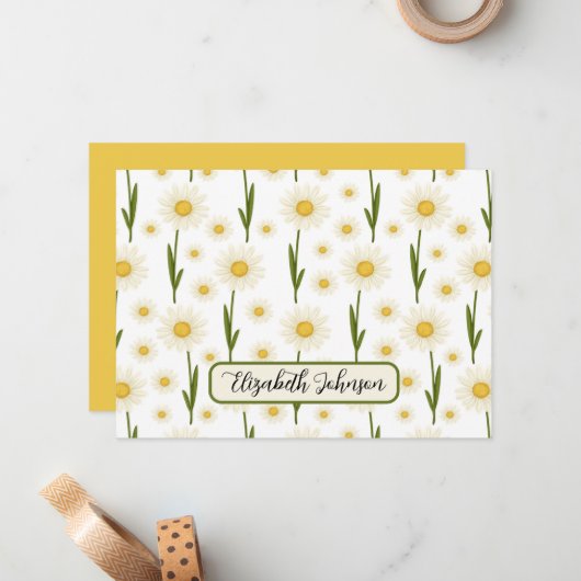 Personalized Daisy Floral Botanical Note Card ノートカード (正面/裏面インサイチュ)