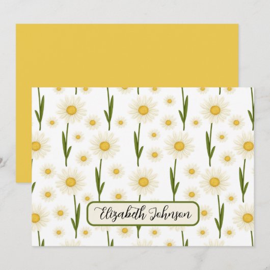Personalized Daisy Floral Botanical Note Card ノートカード (正面/裏面)