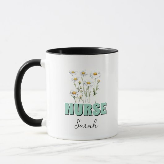 Personalized Daisy Flowers Nurse Coffee Mug  マグカップ (左)