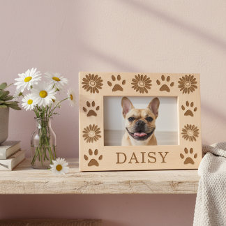 Personalized Daisy Flowers Wooden Pet Photo Frame レーザー彫刻フレーム