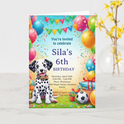 Personalized Dalmatian Birthday Invitation カード (黄色い花)