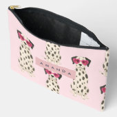 Personalized Dalmatian Dog with Pink Heart Glasses アクセサリーポーチ (見開き)