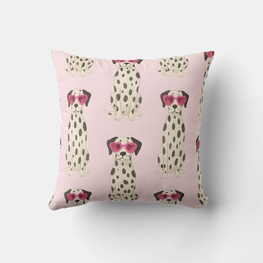 Personalized Dalmatian Dog with Pink Heart Glasses クッション (裏面)