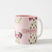 Personalized Dalmatian Dog with Pink Heart Glasses ツートーンマグカップ (正面右)