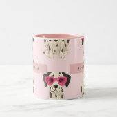 Personalized Dalmatian Dog with Pink Heart Glasses ツートーンマグカップ (中央)