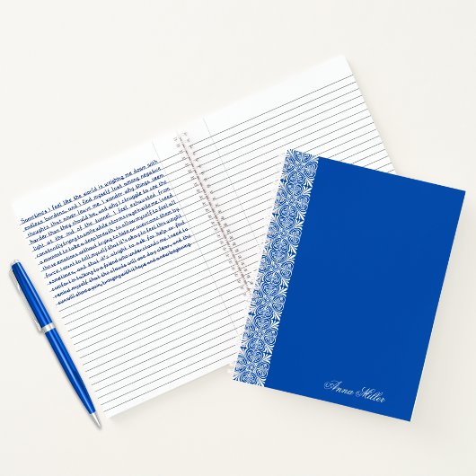Personalized Dark Blue Floral Notebook   ノートブック