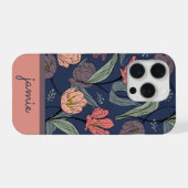Personalized Dark Floral Tulip Pattern Phone Case iPhoneケース (裏面横)