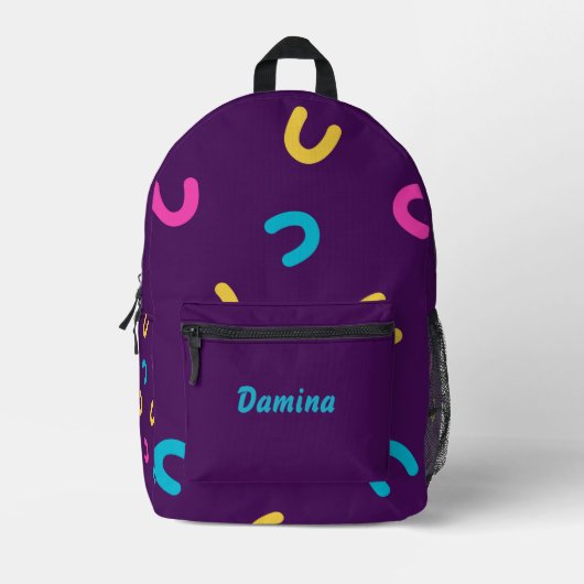 Personalized Dark Neon Fun Pattern プリントバックパック (正面)