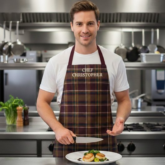 Personalized Dark Plaid Chef Apron エプロン