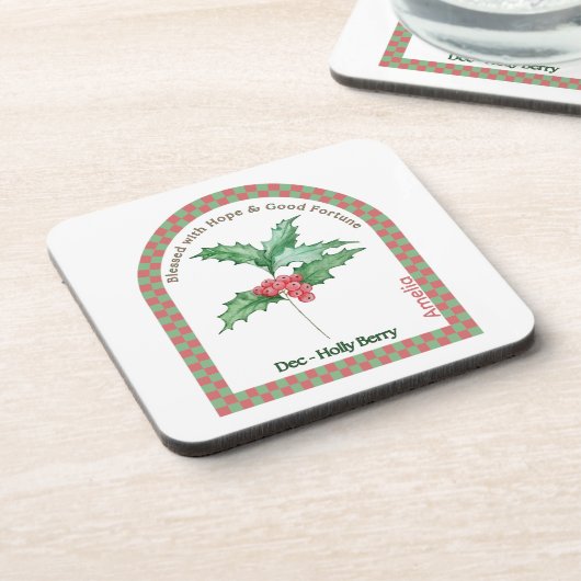 Personalized December Birth Month Flower Coaster コースター (左側)