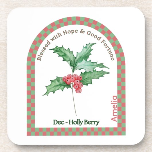 Personalized December Birth Month Flower Coaster コースター (正面)