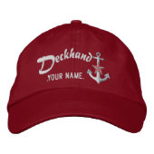 Personalized Deckhand Nautical Anchor Name White 刺繍入りキャップ (正面)