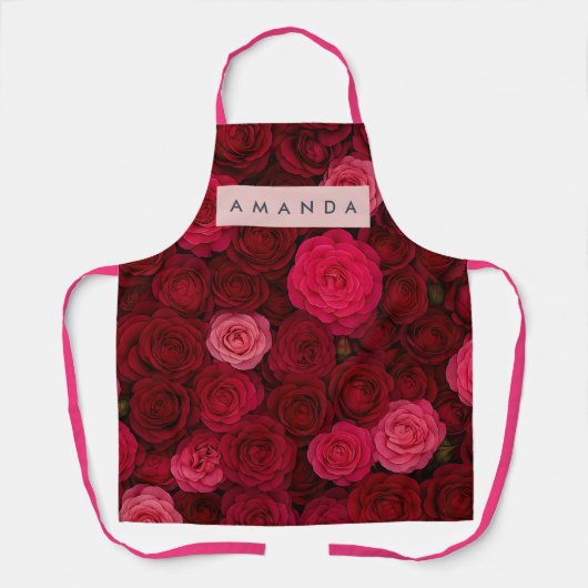 Personalized Deep Red & Pink Rose Garden  エプロン (正面)