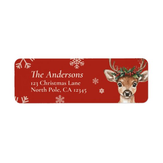 Personalized Deer Christmas Return Address Label ラベル (正面)