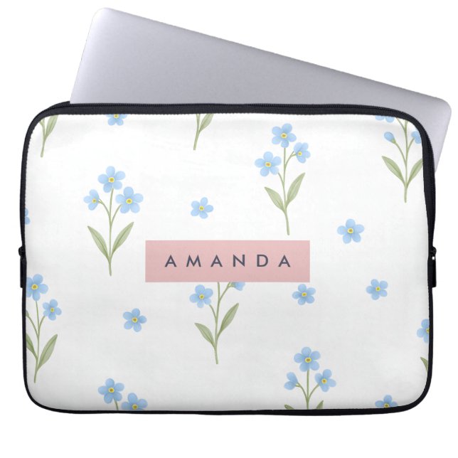 Personalized Delicate Blue Wildflower Pattern  ラップトップスリーブ (正面)