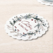 Personalized Delicate Christmas Floral Wreath ペーパーコースター (アングル)