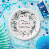 Personalized Delicate Christmas Floral Wreath ペーパープレート (パーティー)