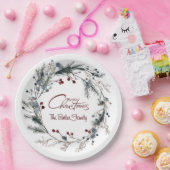 Personalized Delicate Christmas Floral Wreath ペーパープレート (パーティー)