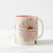 Personalized Delicate Pink Daisy Illustration ツートーンマグカップ (正面右)