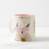 Personalized Delicate Pink Daisy Illustration ツートーンマグカップ (正面左)
