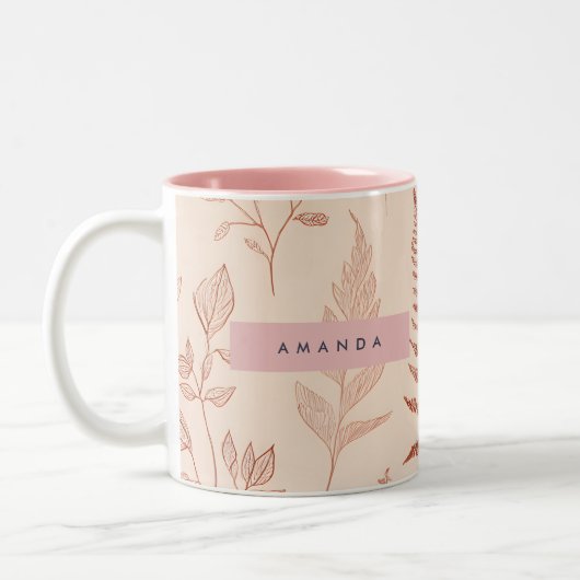 Personalized Delicate Terracotta Leaf Sketch  ツートーンマグカップ (左)
