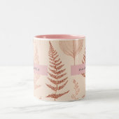 Personalized Delicate Terracotta Leaf Sketch  ツートーンマグカップ (中央)