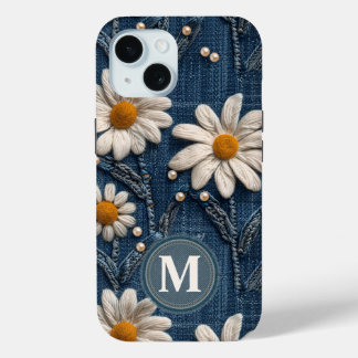 Personalized Denim Daisy Initial Phone Case iPhone 15ケース