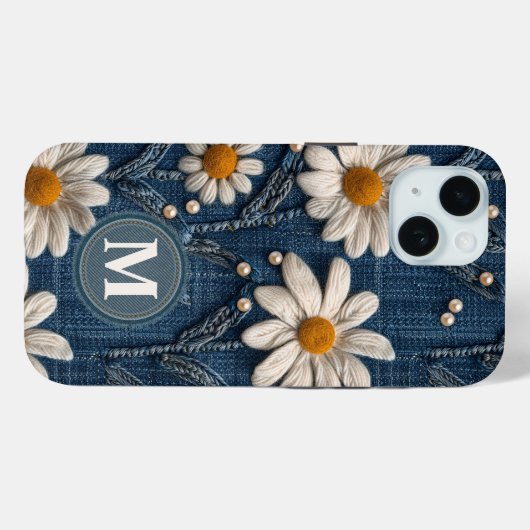 Personalized Denim Daisy Initial Phone Case Case-Mate iPhoneケース (裏面 (横))