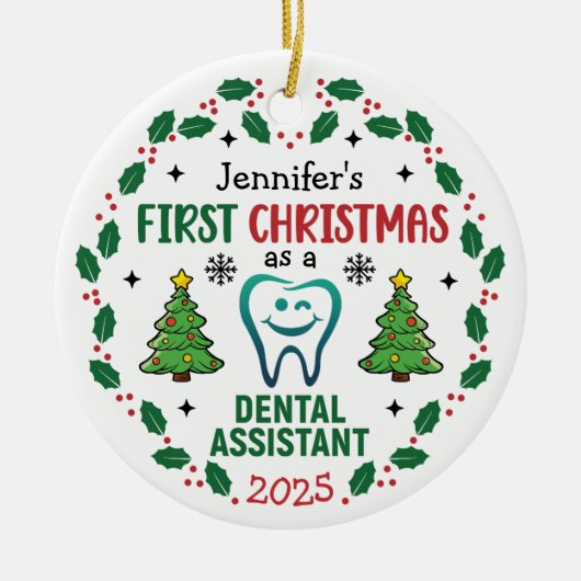 Personalized Dental Assistant First Christmas Tree セラミックオーナメント (正面)