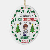Personalized Dentist First Christmas Tree Round セラミックオーナメント (右)