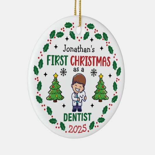 Personalized Dentist First Christmas Tree Round セラミックオーナメント (右)
