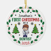 Personalized Dentist First Christmas Tree Round セラミックオーナメント (正面)
