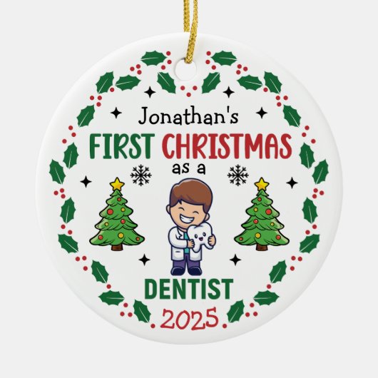 Personalized Dentist First Christmas Tree Round セラミックオーナメント (正面)