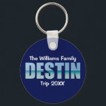 Personalized Destin Beach Trip Cool Blue キーホルダー<br><div class="desc">These cool custom Destin Florida keychains feature your personalized group name for a family reunion or trip to the Emerald Coast. The letters of the word DESTIN are filled with beautiful ocean photography for your vacation.</div>